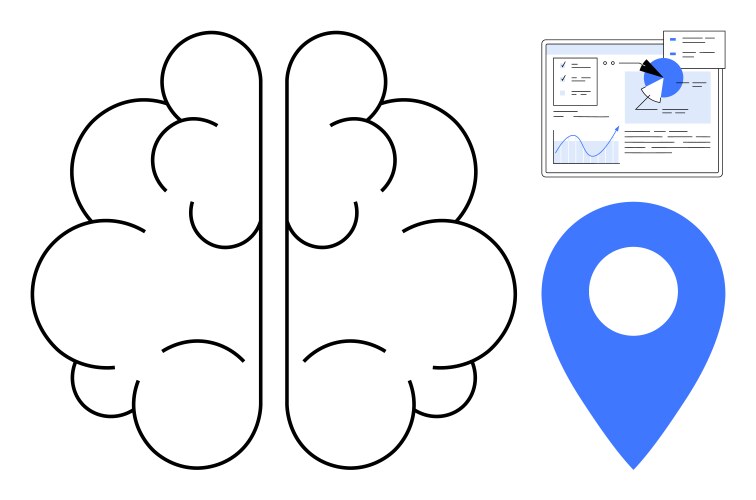 Brain shape with analytics dashboard and blue map vector image