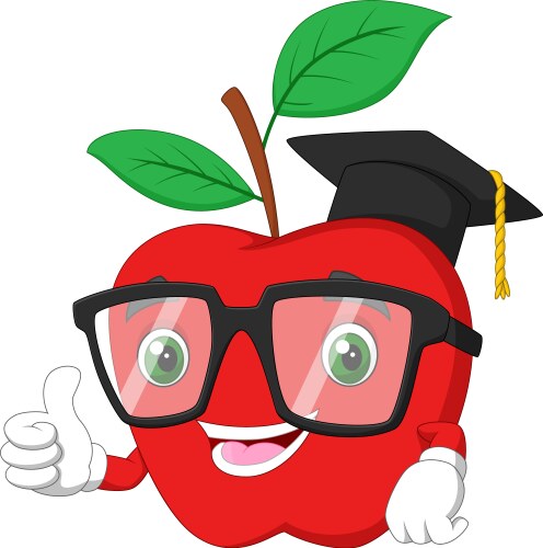 graduation red apple in character shape vector