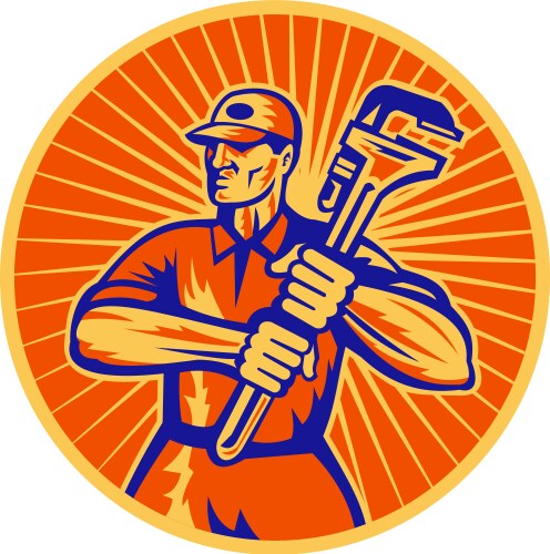 Retro Plumber with Wrench Vector Image