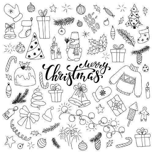 Merry Christmas & New Year Doodle Set Vector Image