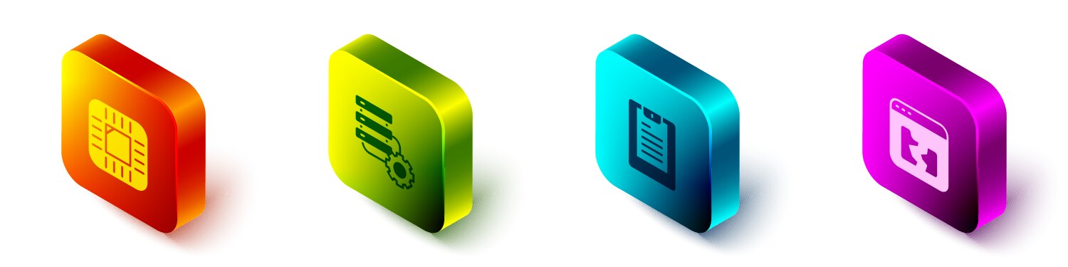 Set isometric processor with cpu server and gear vector image