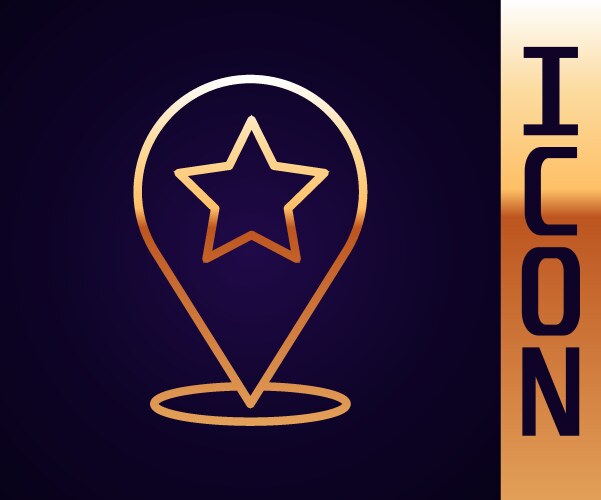 Gold line map pointer with star icon isolated vector image