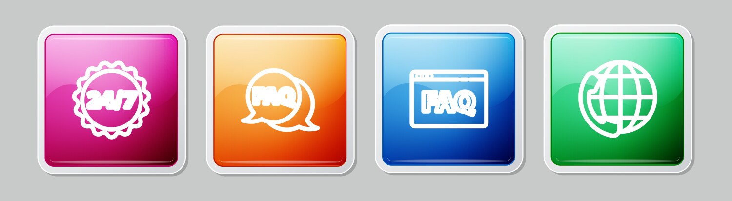 Set line clock 24 hours speech bubble with faq vector image