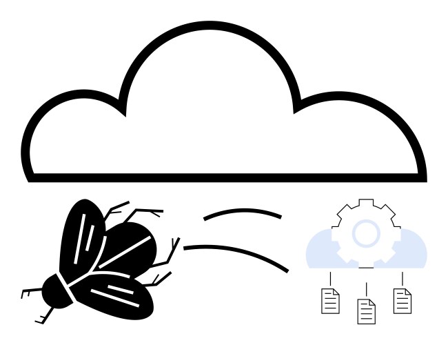 Bug in cloud system highlighting issues data vector image