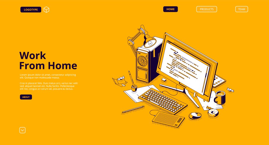 programmer work from home isometric landing page vector image