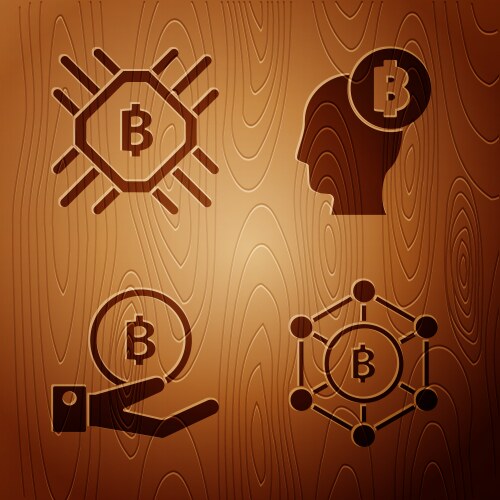 Set blockchain technology bitcoin cpu mining farm vector image