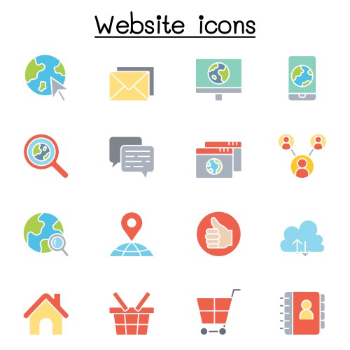 Internet browser website icon set in flat color vector image