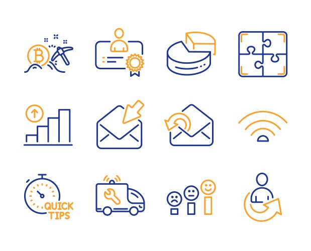 Certificate send mail and bitcoin mining icons vector image