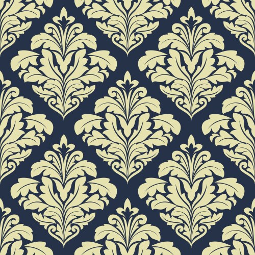 Damask seamless pattern with blue floral ornament Vector Image