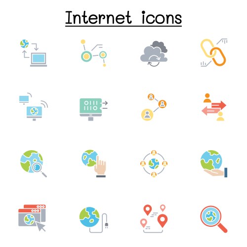 Internet connection icon set in flat color style vector image