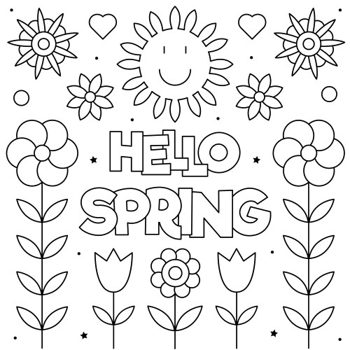 Black and white coloring page Royalty - Hello Spring Coloring Page Black And White Vector 35790810 