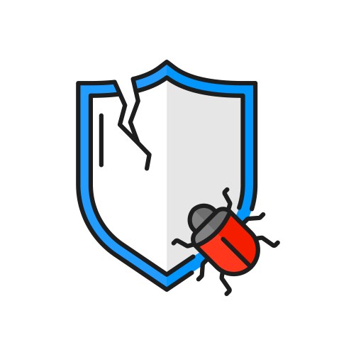 Computer bug and broken shield mobile line icon vector image