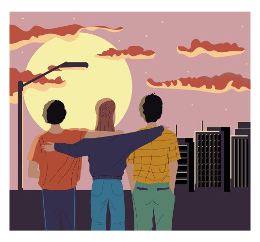 People looking forward friends admiring city vector image