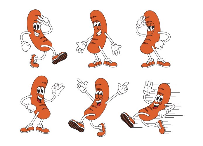 Cartoon Bratwurst Mascot - Diverse Poses Vector Image