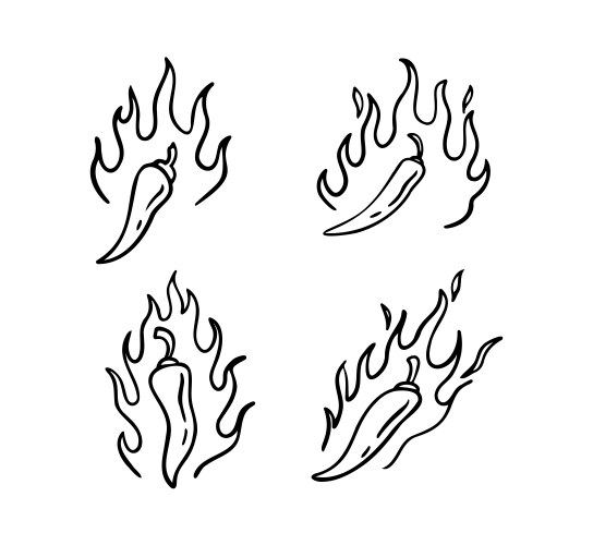 Hand drawn doodle fire hot chili peppers outline vector image