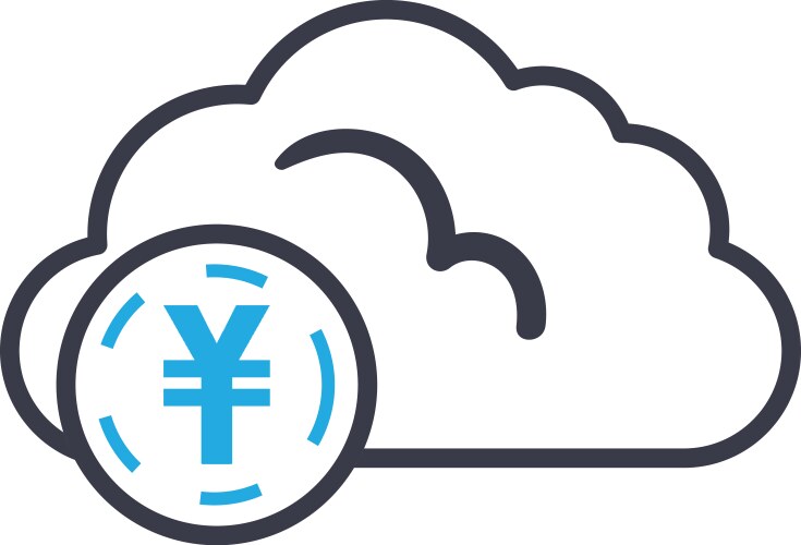 Cloud computing with yuan coin line style icon vector image