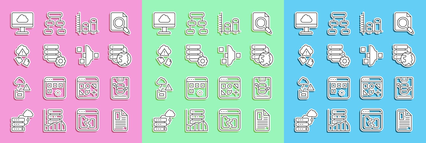 Set line file document server data web hosting vector image