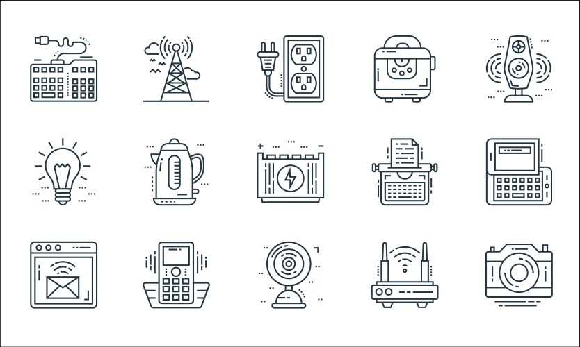 Technology devices line icons linear set quality vector image