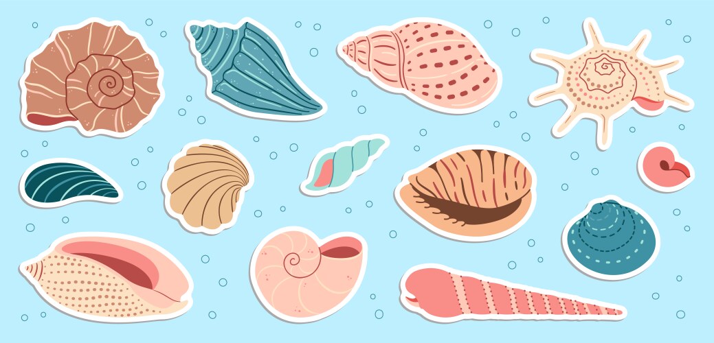 Sea shells sticker set trendy flat style hand Vector Image