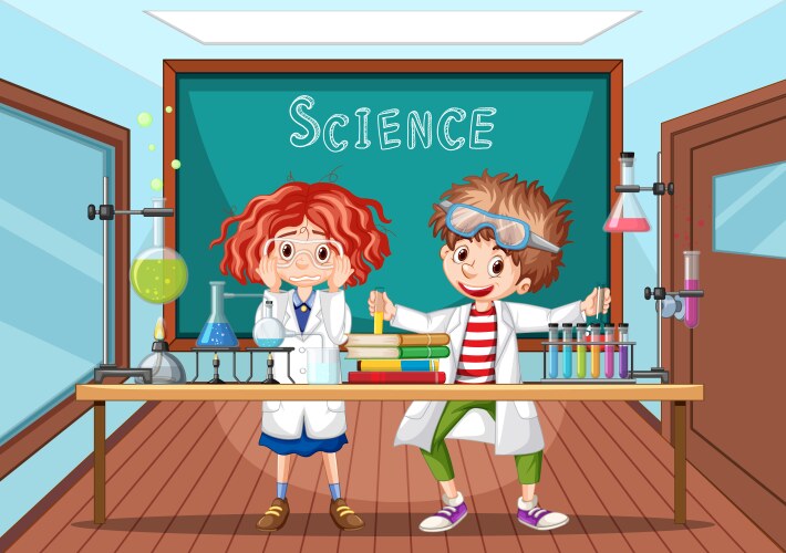 Classroom scene with scientist doing experiment vector image