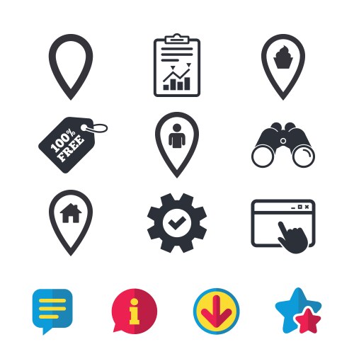 Map pointer icons home food and user location vector image