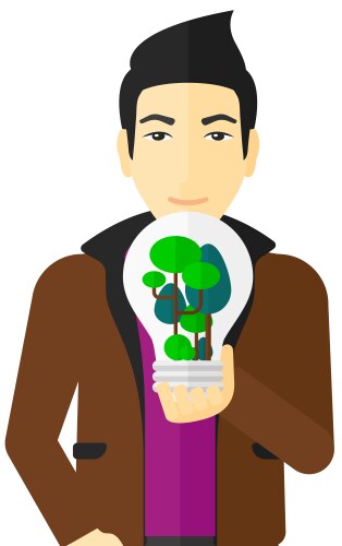 Man with lightbulb and trees inside vector image