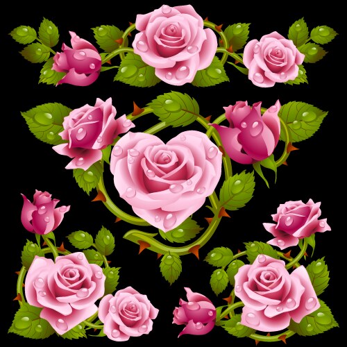 Pink rose frames set Royalty Free Vector Image