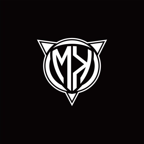 Mk logo monogram rounded hexagon shape Royalty Free Vector