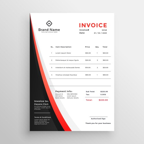 Elegant red invoice template design Royalty Free Vector