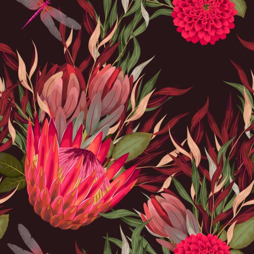 Seamless pattern with birds and protea Royalty Free Vector