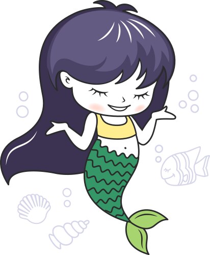Cute little mermaid with a fish and seashells Vector Image