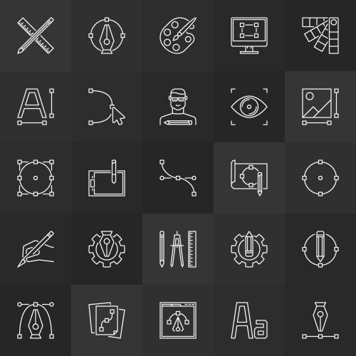 Design and graphics linear icons collection vector image