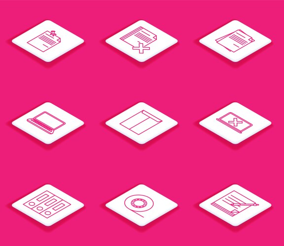 Set line note paper with pinned pushbutton delete vector image
