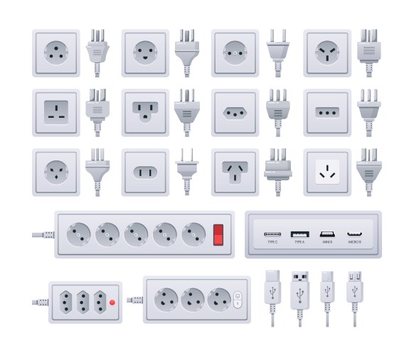 socket plug types set each has specific prong vector image