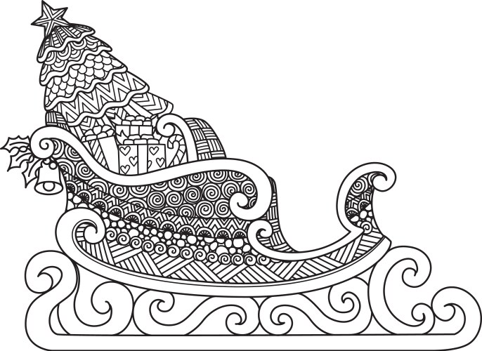 Detailed Sleigh Coloring Page Vector Image