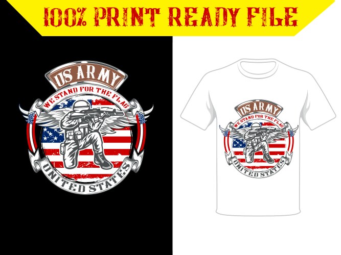US Army Flag T-Shirt - Soldier & Gun Vector Image