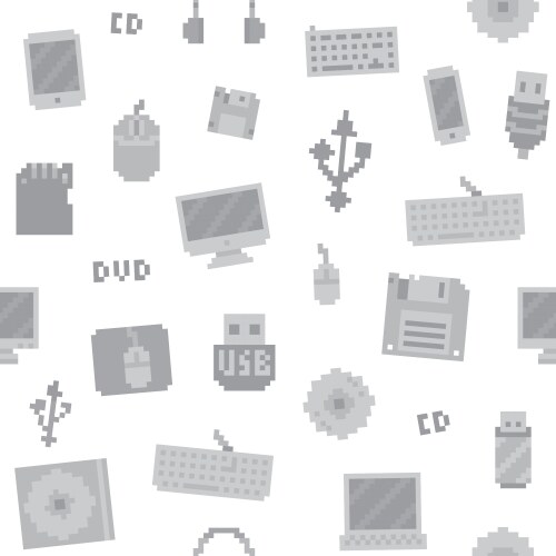 Pixel art computer objects seamless pattern vector image