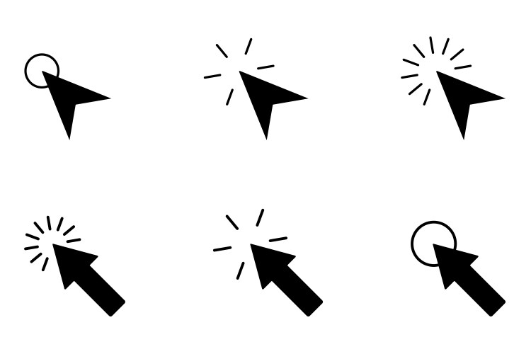 Computer mouse click cursor black arrow icons set Vector Image