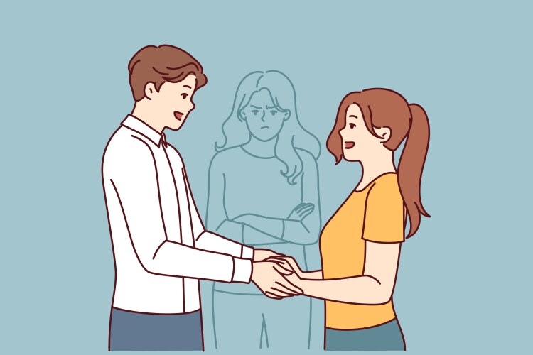 Jealous woman follows couple in love holding hands vector image