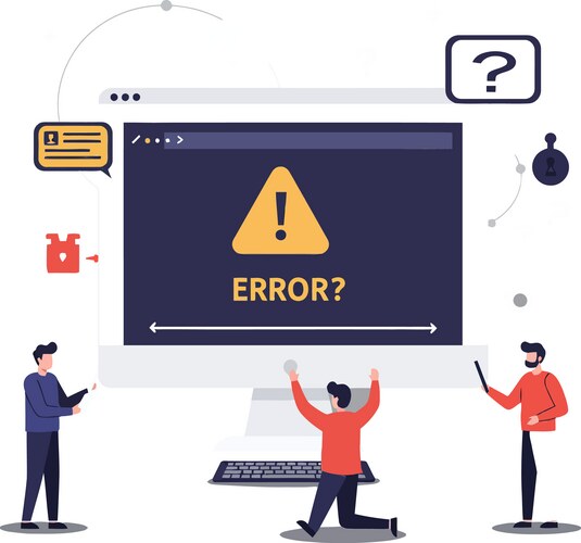 Group of people troubleshooting computer error vektorbild