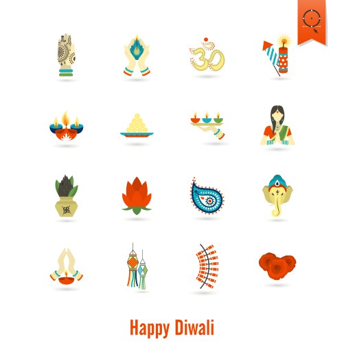 Diwali Festival Icons Vector Image