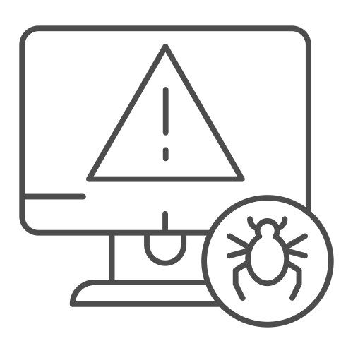 Computer with bug thin line icon alert message vector image