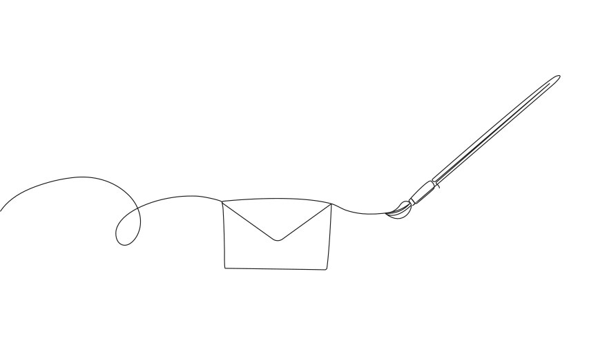 Paper envelope in a continuous one-line drawing vector image