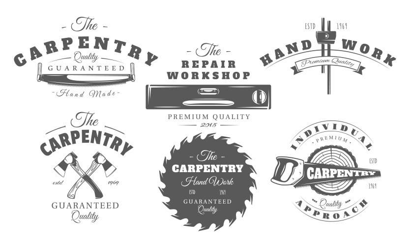 Carpentry logo set isolated on white background Vector Image