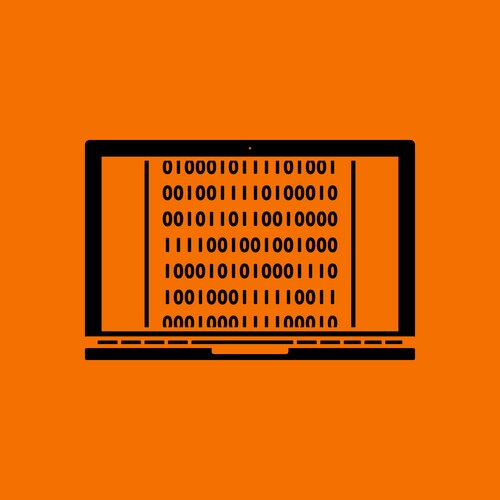 Laptop with binary code icon vector image