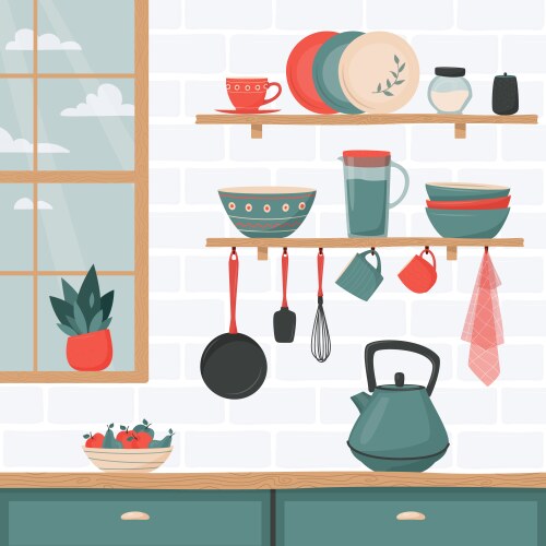 Kitchen interior in traditional design flat Vector Image