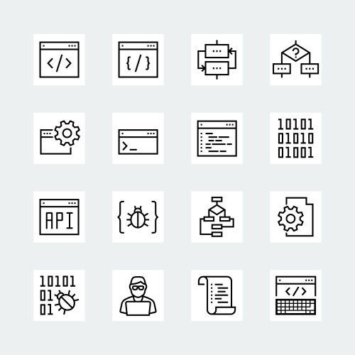 Programming and coding icon set vector image