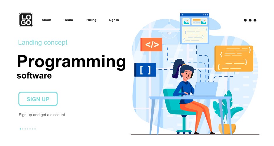 Programming software web concept woman coding vektorbild