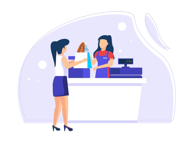 Buyers transact with store employees payment vector image