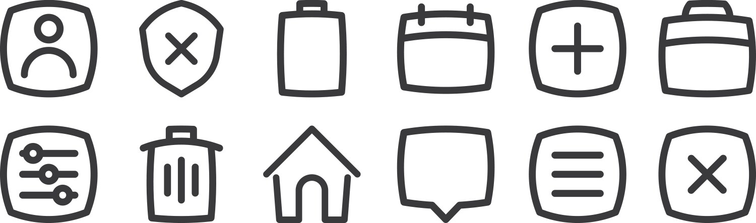 12 set linear basic ui icons thin outline vector image
